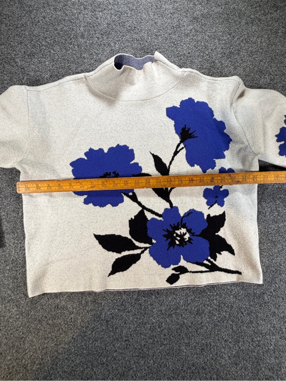 Anthropologie Maeve Womens M The Carys Mock Neck Floral Sweater Blue White BLK - Picture 3 of 7